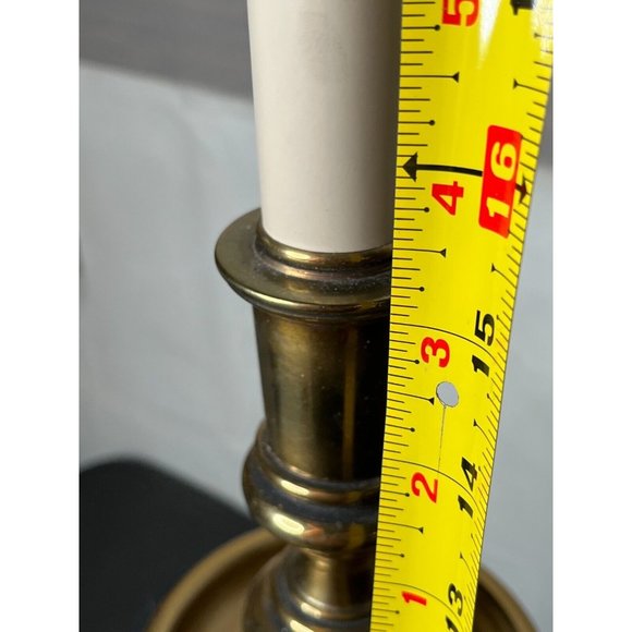Vintage pair Brass Finish Stiffel Candlestick Table Lamps w shades 30" high - Picture 11 of 12